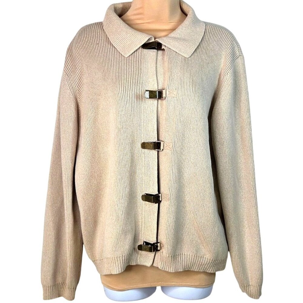 Liz Claiborne Beige Cotton Toggle Closure Cardigan Sweater XL Womens